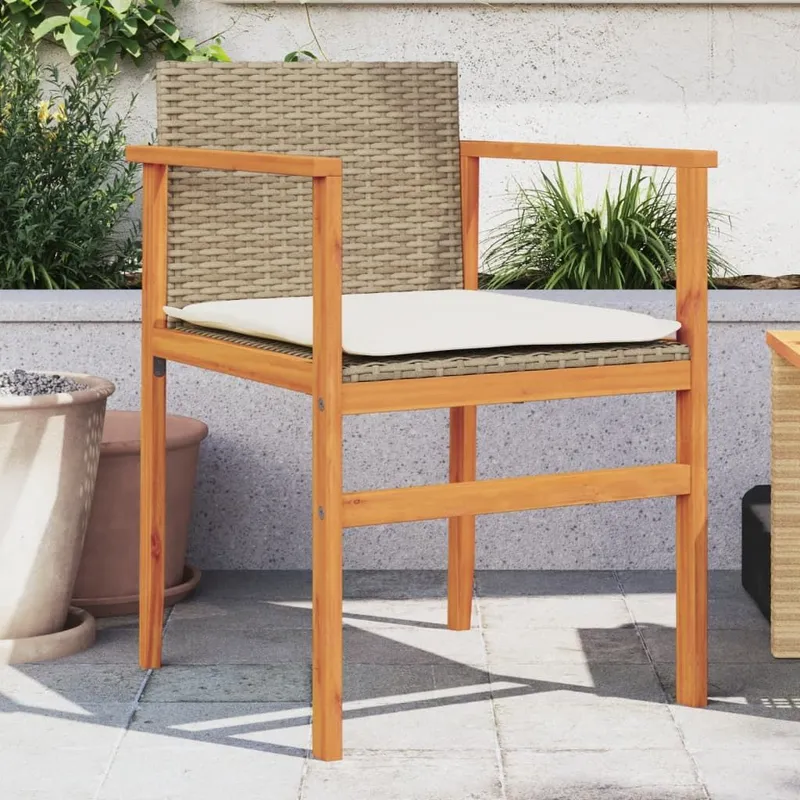 Gartenstühle with cushions 2 pcs beige Poly Rattan solid wood