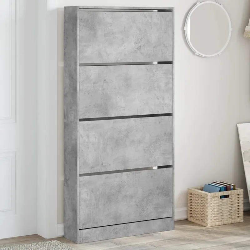 Scarpiera con 4 Ante a Ribalta, Grigio Cemento, 80x21x163,5 cm