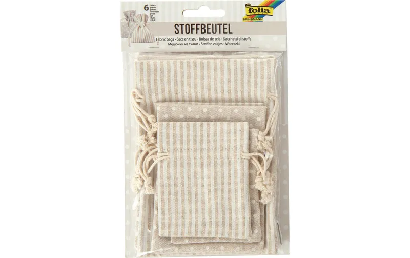 Folia Stoffbeutel Nature/Weiss, 6 Stück