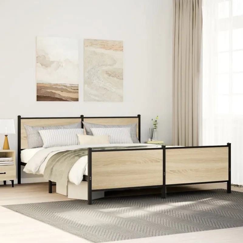 Metallbett ohne Matratze Sonoma-Eiche 183x213 cm