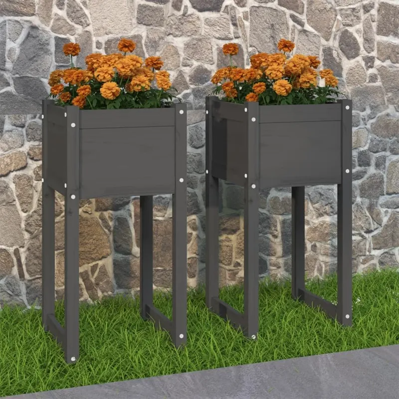 vaso 2 Stk. grigio 40x40x81 cm legno massiccio pino
