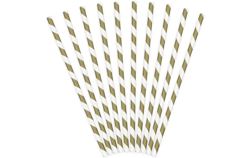 Partydeco Strohhalm 19.5 cm, 10 pièces, Gold/blanc