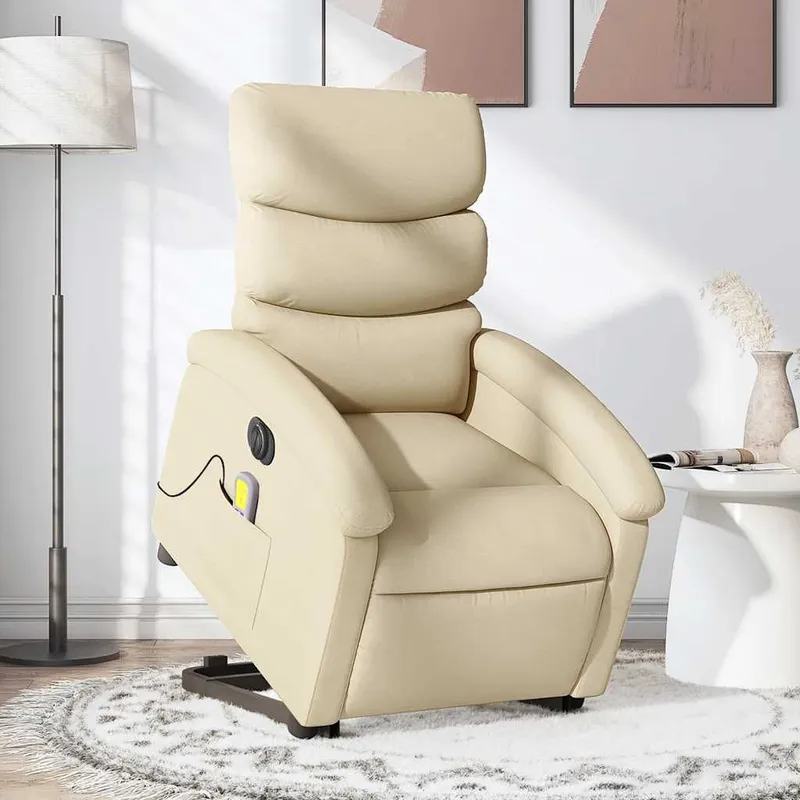 Sedia elettrica massaggiante con aiuto per alzarsi in tessuto creme