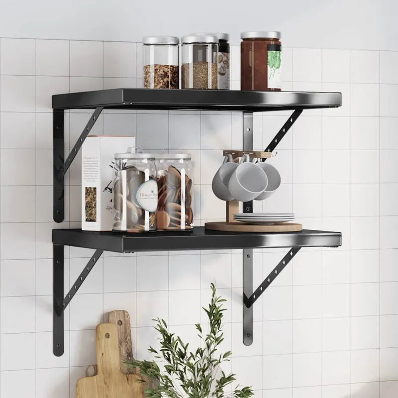 Wandregale 2 Stk. 50x40 cm nero Edelstahl