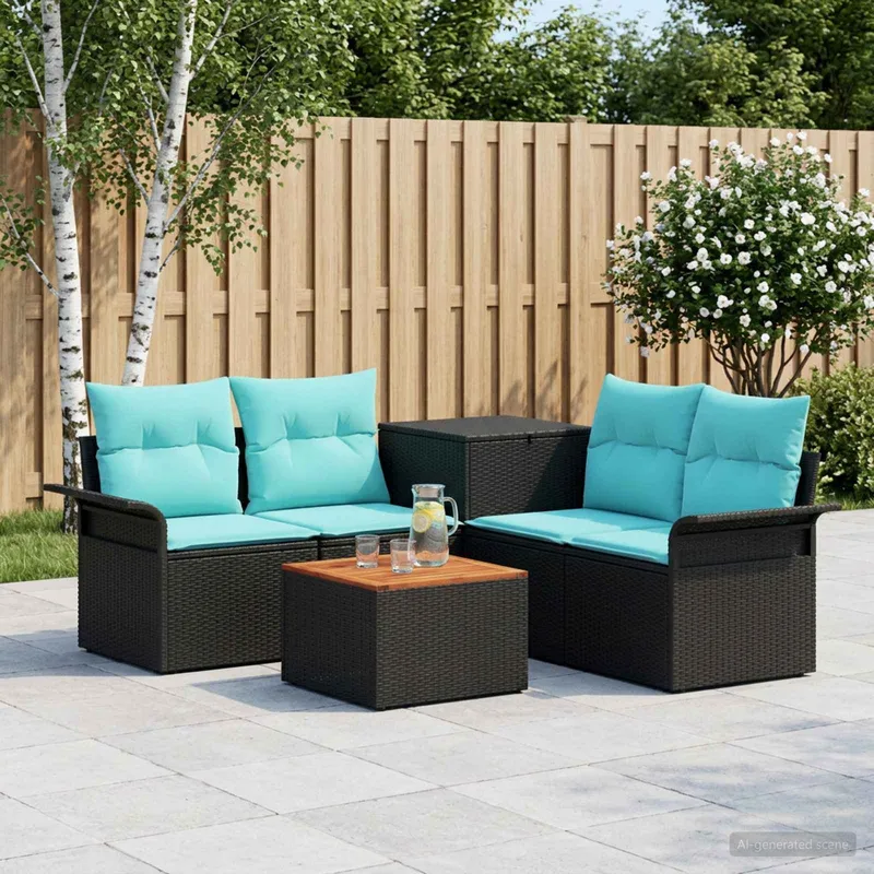 Sofa Set 6 stk. 4-Sitzanzahl Schwarz und Blau