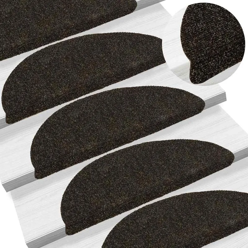 Tapis d'escalier auto-adhésifs 15 pièces 56 x 17 x 3 cm Marron foncé Demi-rond