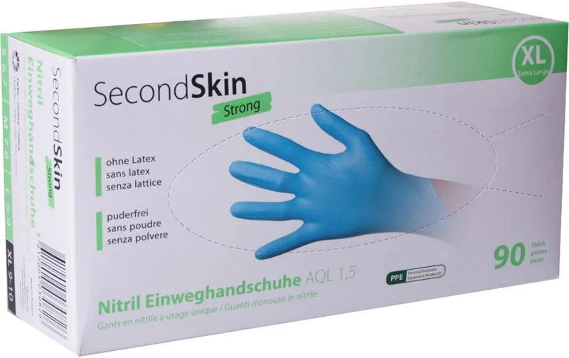 SecondSkin Einweghandschuh Nitril Strong XL, bleu, 90 pièces