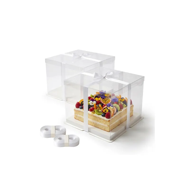 relaxdays Transparente Tortenbox Schleife 2 Stück