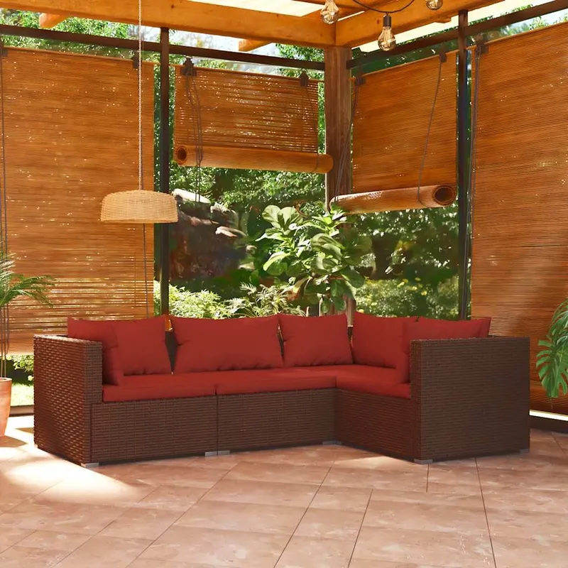 4-tlg. Garten-Lounge-Set mit Auflagen Poly Rattan marrone