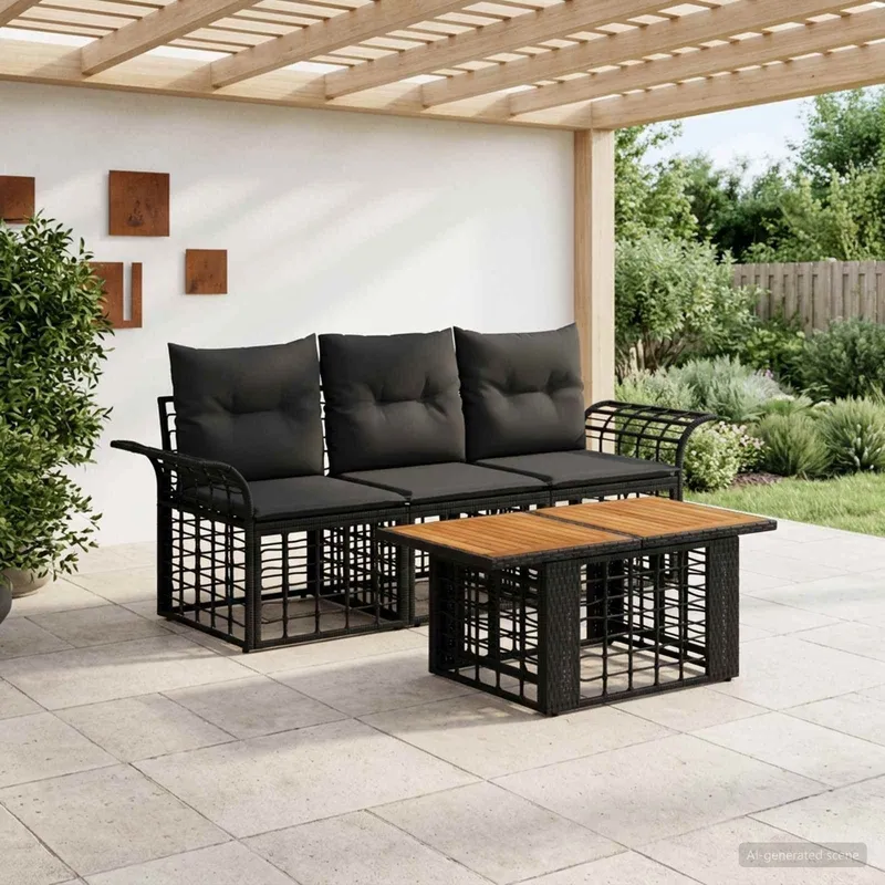 Gartensofa-set 4 stk. Schwarz und Dunkelgrau Poly-Rattan