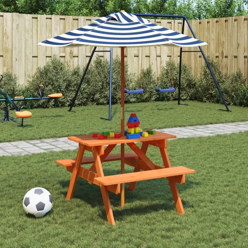 Picknicktisch per 4 bambini con Sonnenschirm legno massiccio Tanne