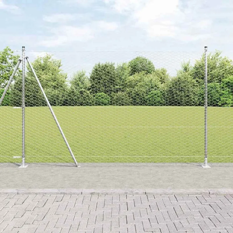 Sechseckzaun mit Betonsockel 50 x 1,6 m Verzinkter Stahl Silber