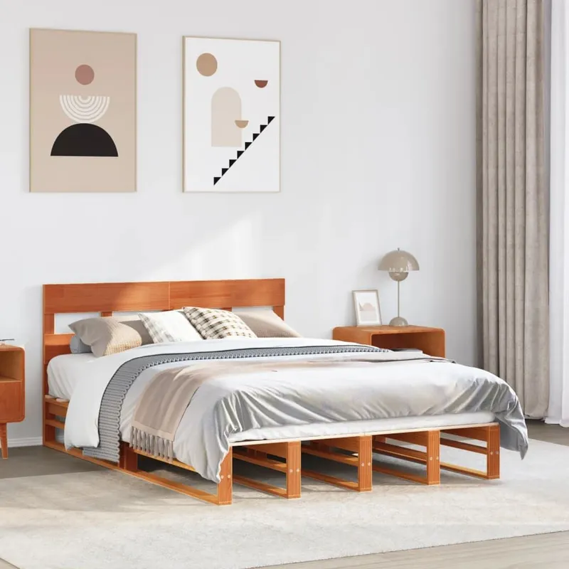 solid wood bed without mattress wax brown 160x200 pine wood