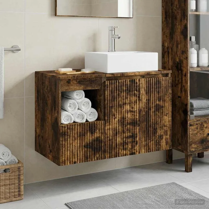 Badezimmermöbel-Set 2 stk. Geräucherte Eiche derivato del legno