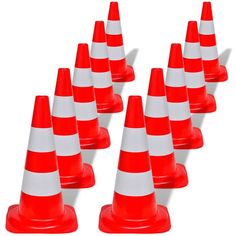 Cône de signalisation réfléchissant 10 pcs 50 cm Rouge et blanc