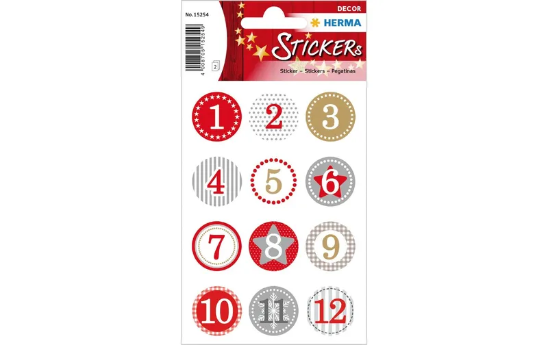 Herma Stickers Adventskalender-Zahlen Sticker rosso/Gold, 2 Blatt