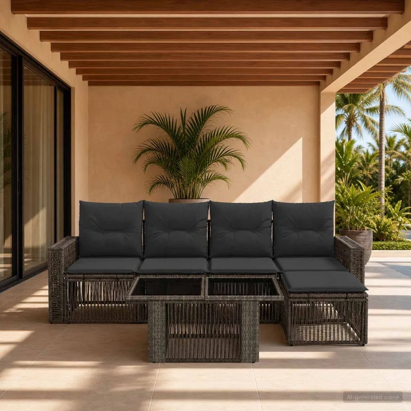 Gartensofa-set 6 stk. Grau und Dunkelgrau Poly-Rattan