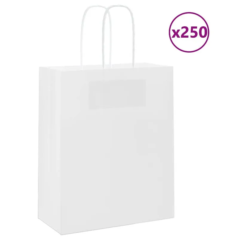 Papiertragetaschen 250 Stk. mit Henkeln Weiß 18x8x22 cm