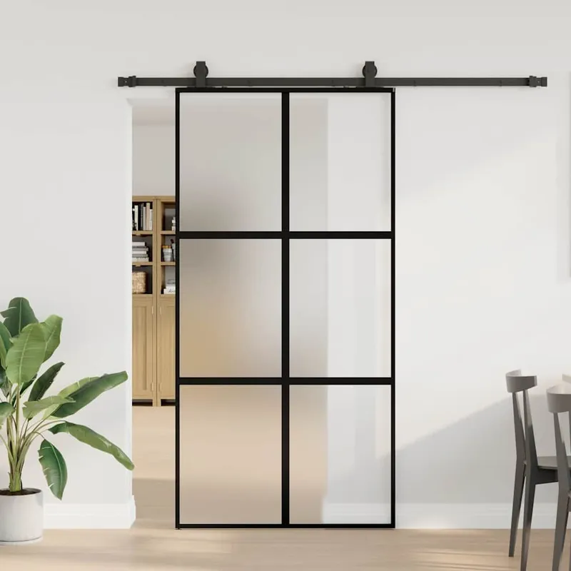 Schiebetür mit Beschlag Schwarz 102,5x205 cm Hartglas