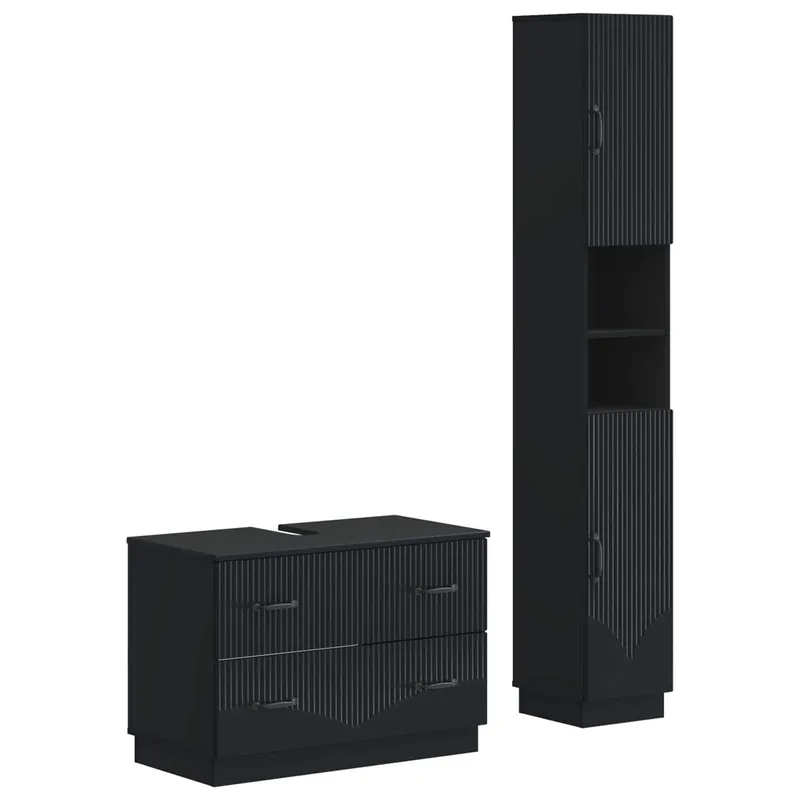 2-teiliges Badezimmer Schrank Set HOORN nero derivato del legno