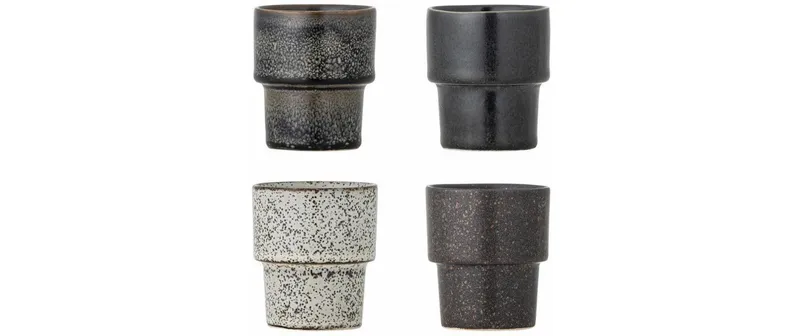 Bloomingville Tazzina da Caffè Espresso Ewan, 75 ml, Marrone-Nero, Set da 4