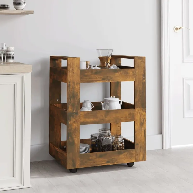 Chariot de cuisine Chêne fumé 60x45x80 cm Bois d'ingénierie