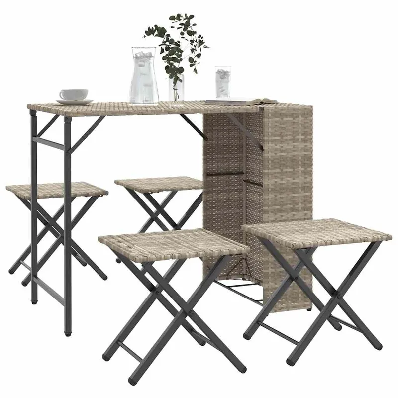 Ensemble de camping de jardin 5 pcs pliable gris clair poly rotin