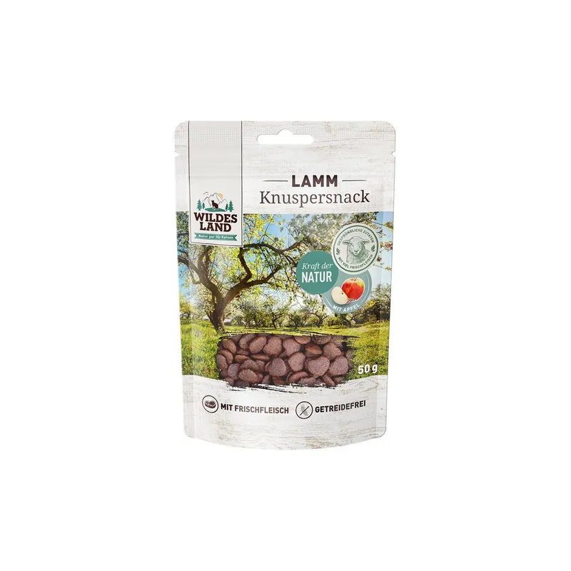 Wildes Land Katzen-Snack Knuspersnack Lamm mit Apfel 50 g