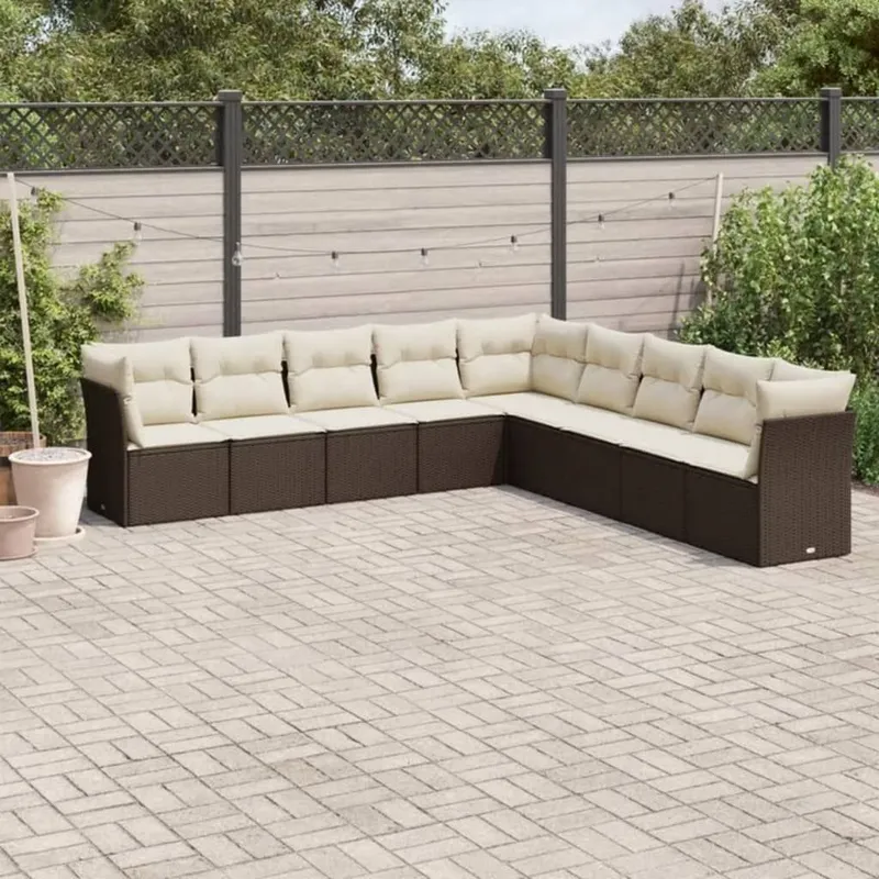 9-tlg. garden sofa set with cushions brown Poly Rattan