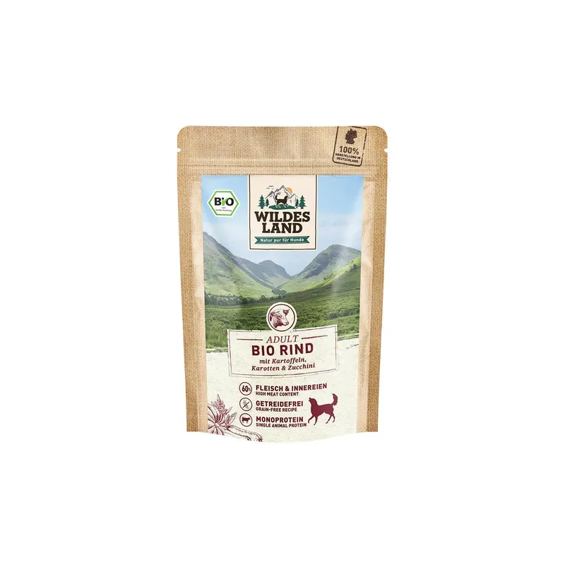 Wildes Land Nassfutter Rind con Kartoffeln, Karotten & Zucchini 10x125g