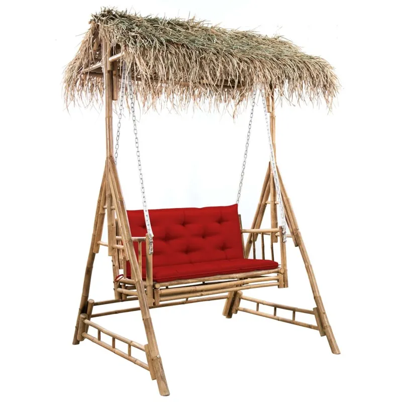 Hollywoodschaukel con Palmblättern e cuscini 202 cm Bambus