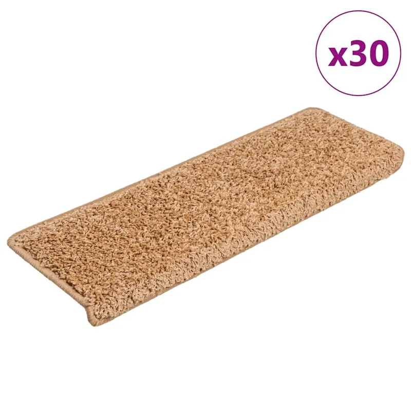 Tapis d'escalier 30 pièces 65 x 21 x 4 cm Beige Bord rectangulaire