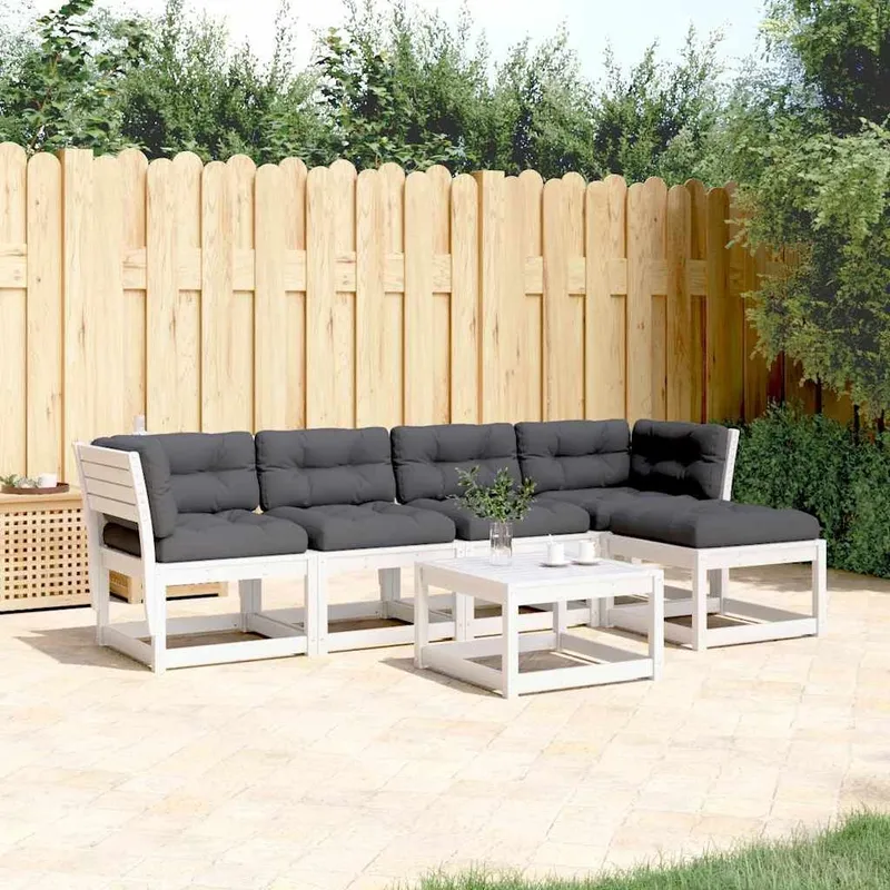 5-tlg. set divano da giardino con cuscini bianco legno massiccio pino