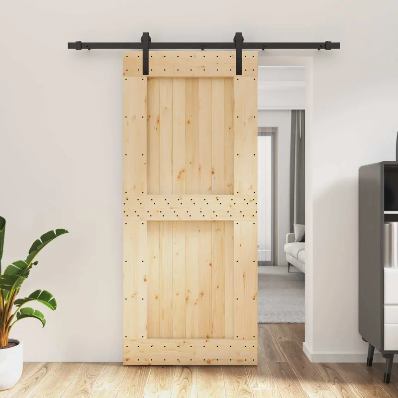 Porte coulissante Naturel et noir 90 x 210 cm