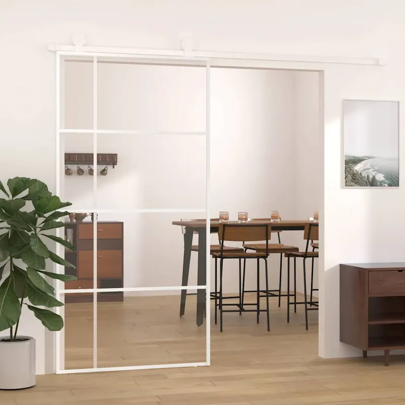 porta scorrevole ESG vetro e alluminio 102,5x205 cm bianco