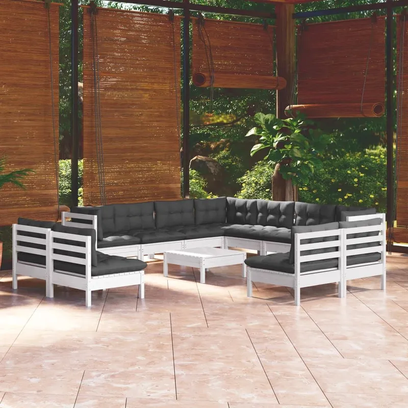 12-tlg. Garten-Lounge-Set mit Kissen bianco legno massiccio pino