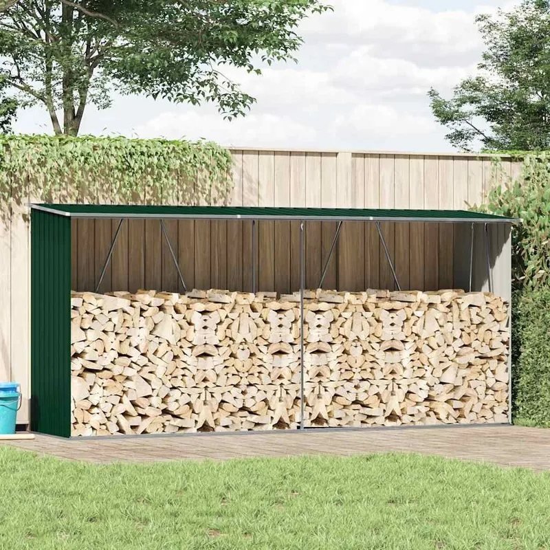 Brennholzlager Verzinkter Stahl 330x84x152 cm Grün