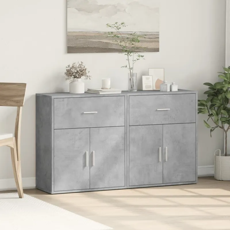 Buffets 2 pcs gris béton 60x31x70 cm bois d'ingénierie