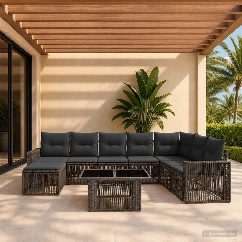 set divano da giardino 9 pz. grigio e grigio scuro polyrattan