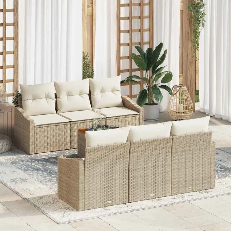 garden sofa set 7 pcs beige and cream poly rattan