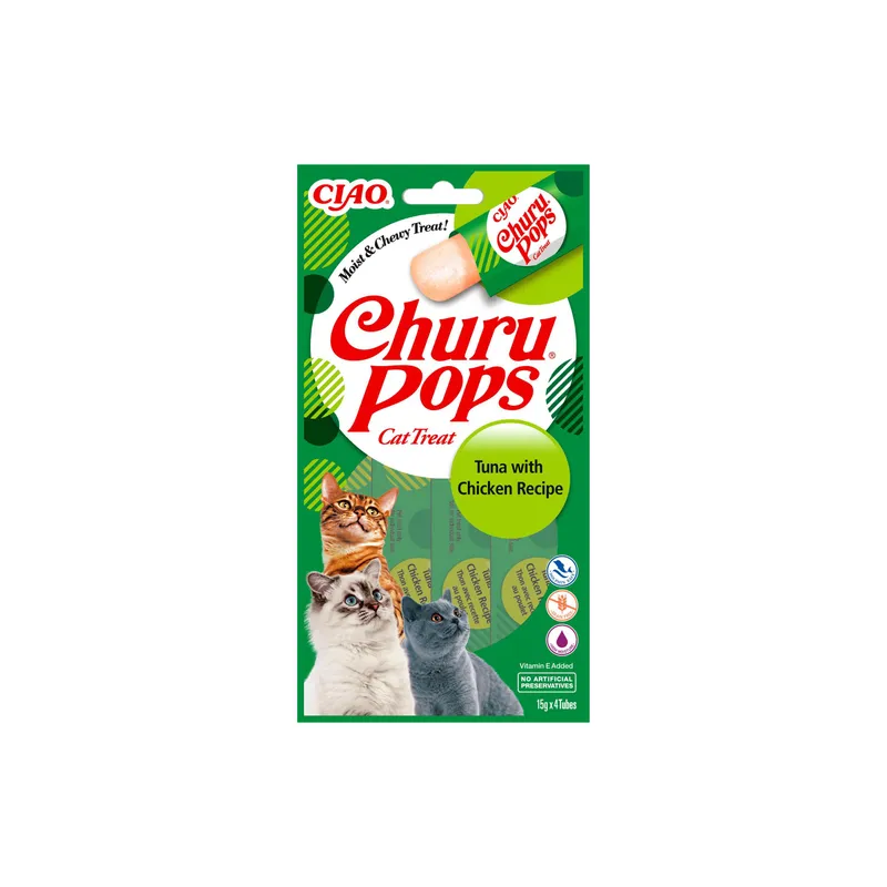 CIAO Churu Katzen-Snack Pops Thunfisch & Huhn, 4 x 15 g
