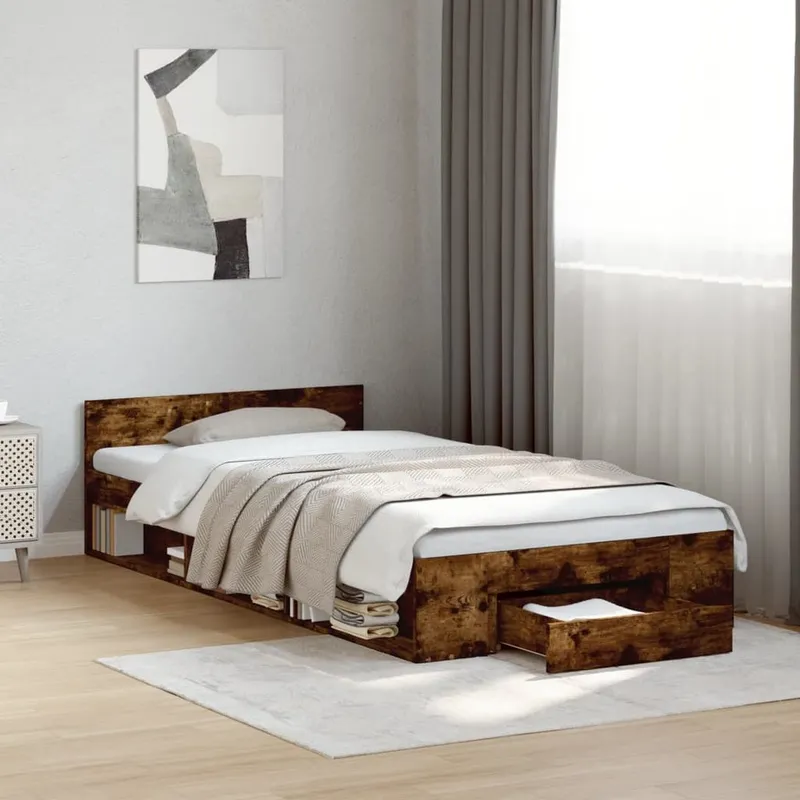 Bettgestell mit Schublade Räuchereiche 90x200 cm derivato del legno