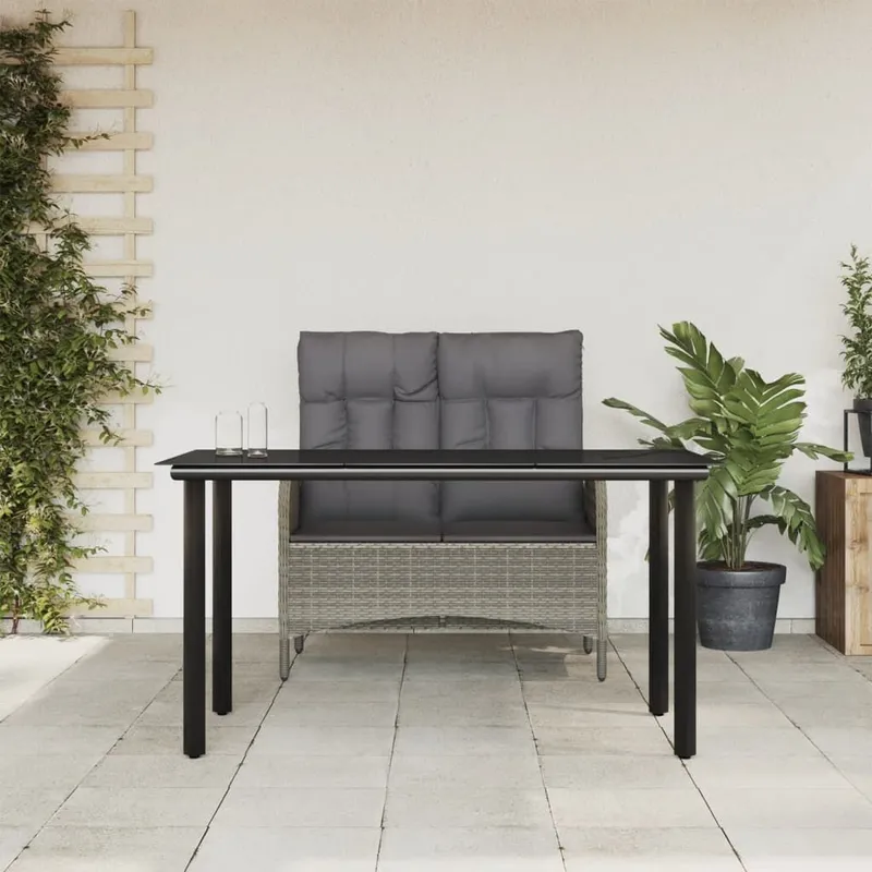 2-tlg. Garten-Essgruppe mit Kissen grigio Poly Rattan