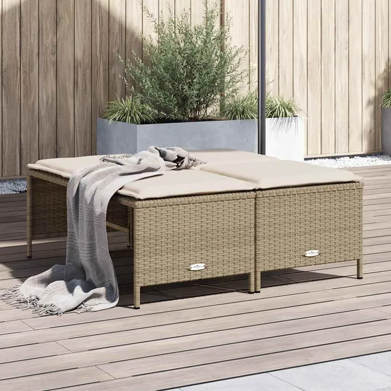 Gartenhocker con cuscini 4 pz. beige Poly Rattan