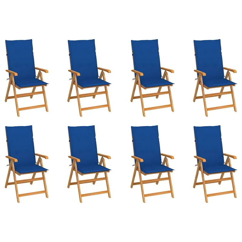 Verstellbare Klappstühle mit Kissen, 8-teilig, Massivholz Teakholz
