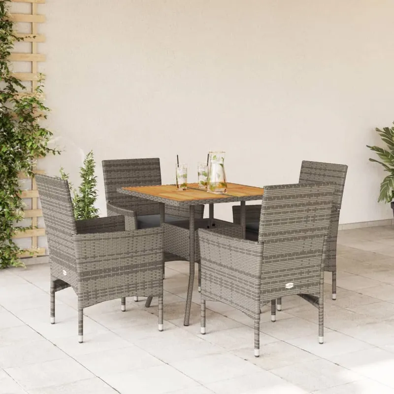 5-tlg. Garten-Essgruppe mit Kissen grigio Poly Rattan Akazie