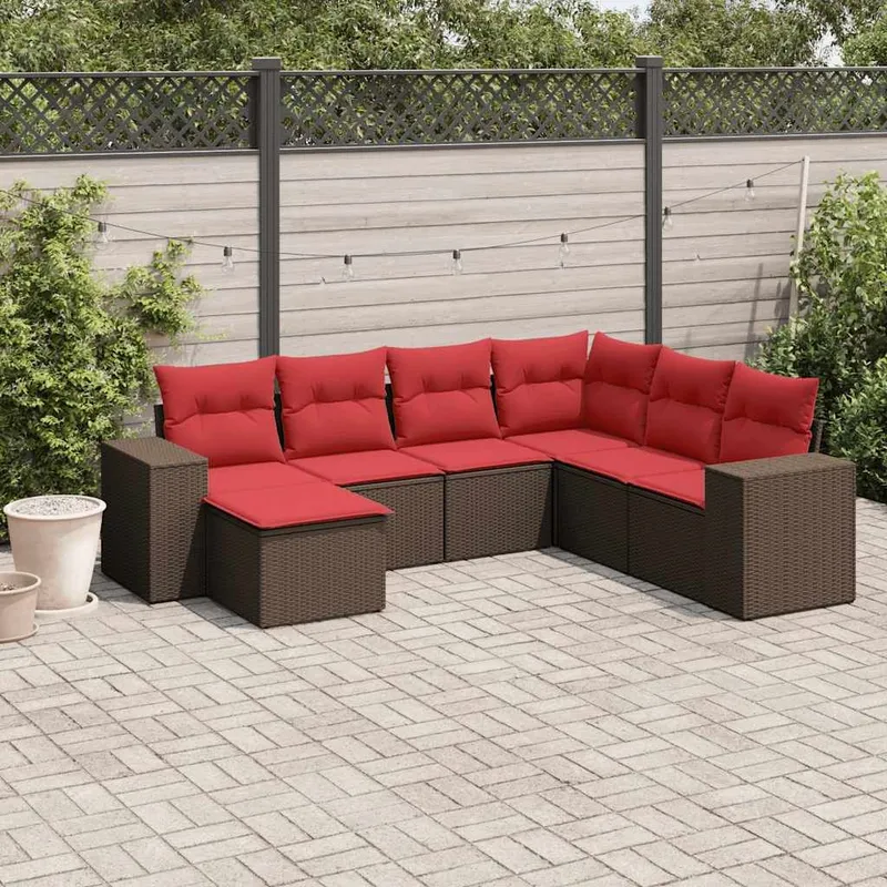 7-teiliges Gartensofa-Set mit Kissen, braun, Polyrattan