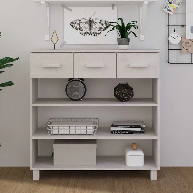 tavolo consolle HAMAR bianco 90x35x90 cm legno massiccio pino