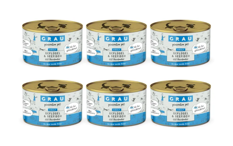 Grau Nassfutter Geflügel und Seefisch 6 x 200 g