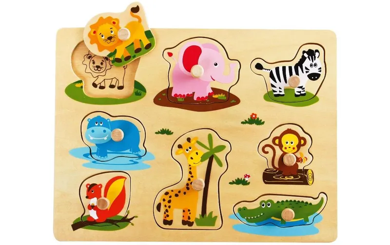 Spielba Holzspielwaren Steckspiel Wildtiere avec Griffli
